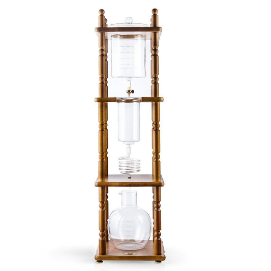 Yama 25 Cup Cold Brew Tower Curved Brown Wood Frame (100oz) - Cold Brew - Specialty Coffee, Teas, and Syrups, Air - Roasted in Rockwall, Texas by Legendary Aviation Coffee Company