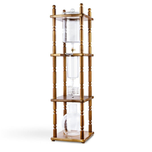 Yama 25 Cup Cold Brew Tower Curved Brown Wood Frame (100oz) - Cold Brew - Specialty Coffee, Teas, and Syrups, Air - Roasted in Rockwall, Texas by Legendary Aviation Coffee Company