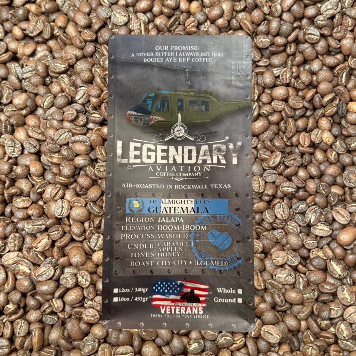 ALMIGHTY Huey | Guatemala - Well Rounded - Coffee - Specialty Coffee, Teas, and Syrups, Air - Roasted in Rockwall, Texas by Legendary Aviation Coffee Company