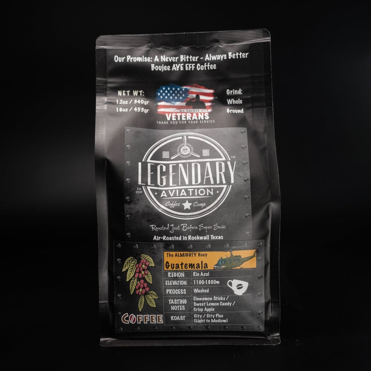 ALMIGHTY Huey | Guatemala - Well Rounded - Coffee - Specialty Coffee, Teas, and Syrups, Air - Roasted in Rockwall, Texas by Legendary Aviation Coffee Company