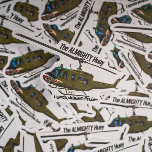 Premium Almighty Huey Die Cut Sticker - Stickers - Specialty Coffee, Teas, and Syrups, Air - Roasted in Rockwall, Texas by Legendary Aviation Coffee Company