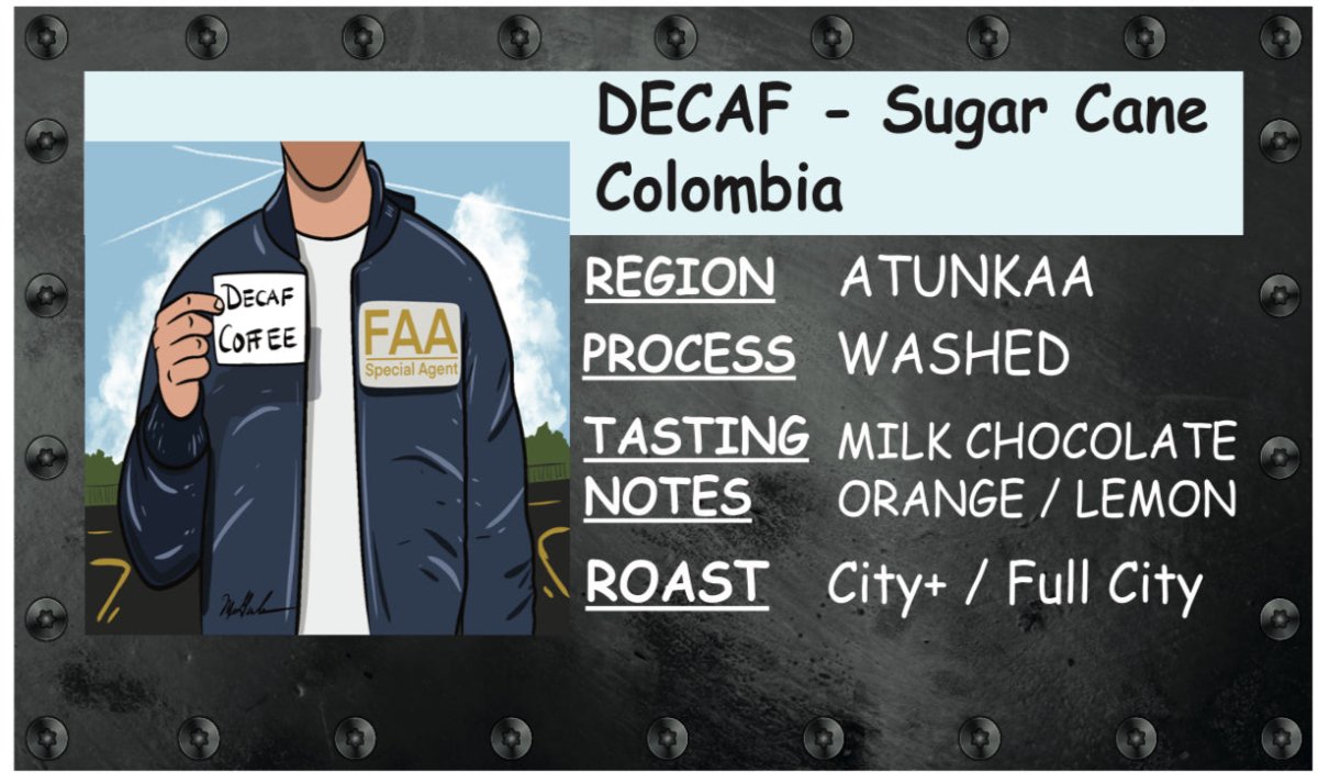 FAA Agent DECAF | Sugar Cane Colombian | Sweet and Smooth - Coffee - Specialty Coffee, Teas, and Syrups, Air - Roasted in Rockwall, Texas by Legendary Aviation Coffee Company