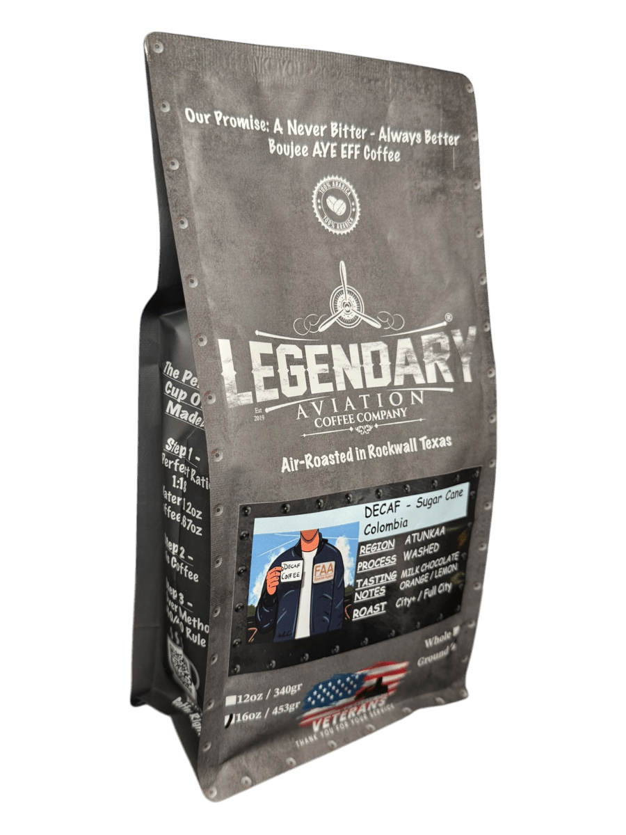 FAA Agent DECAF | Sugar Cane Colombian | Sweet and Smooth - Coffee - Specialty Coffee, Teas, and Syrups, Air - Roasted in Rockwall, Texas by Legendary Aviation Coffee Company