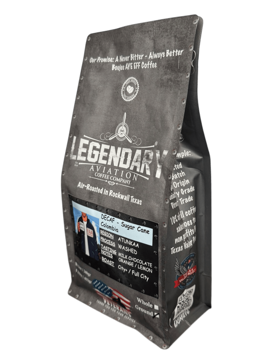 FAA Agent DECAF | Sugar Cane Colombian | Sweet and Smooth - Coffee - Specialty Coffee, Teas, and Syrups, Air - Roasted in Rockwall, Texas by Legendary Aviation Coffee Company