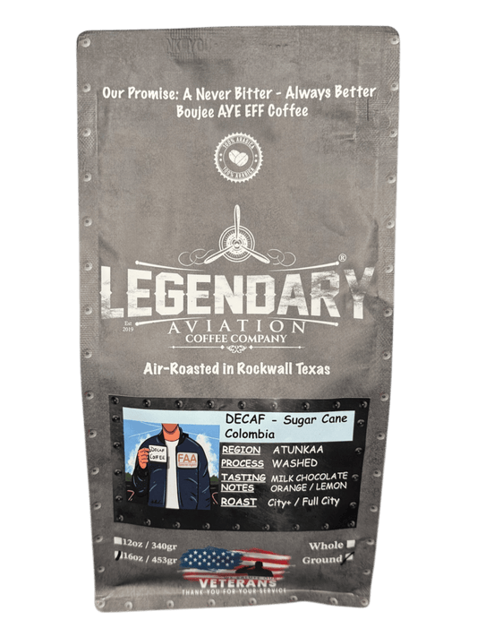 FAA Agent DECAF | Sugar Cane Colombian | Sweet and Smooth - Coffee - Specialty Coffee, Teas, and Syrups, Air - Roasted in Rockwall, Texas by Legendary Aviation Coffee Company