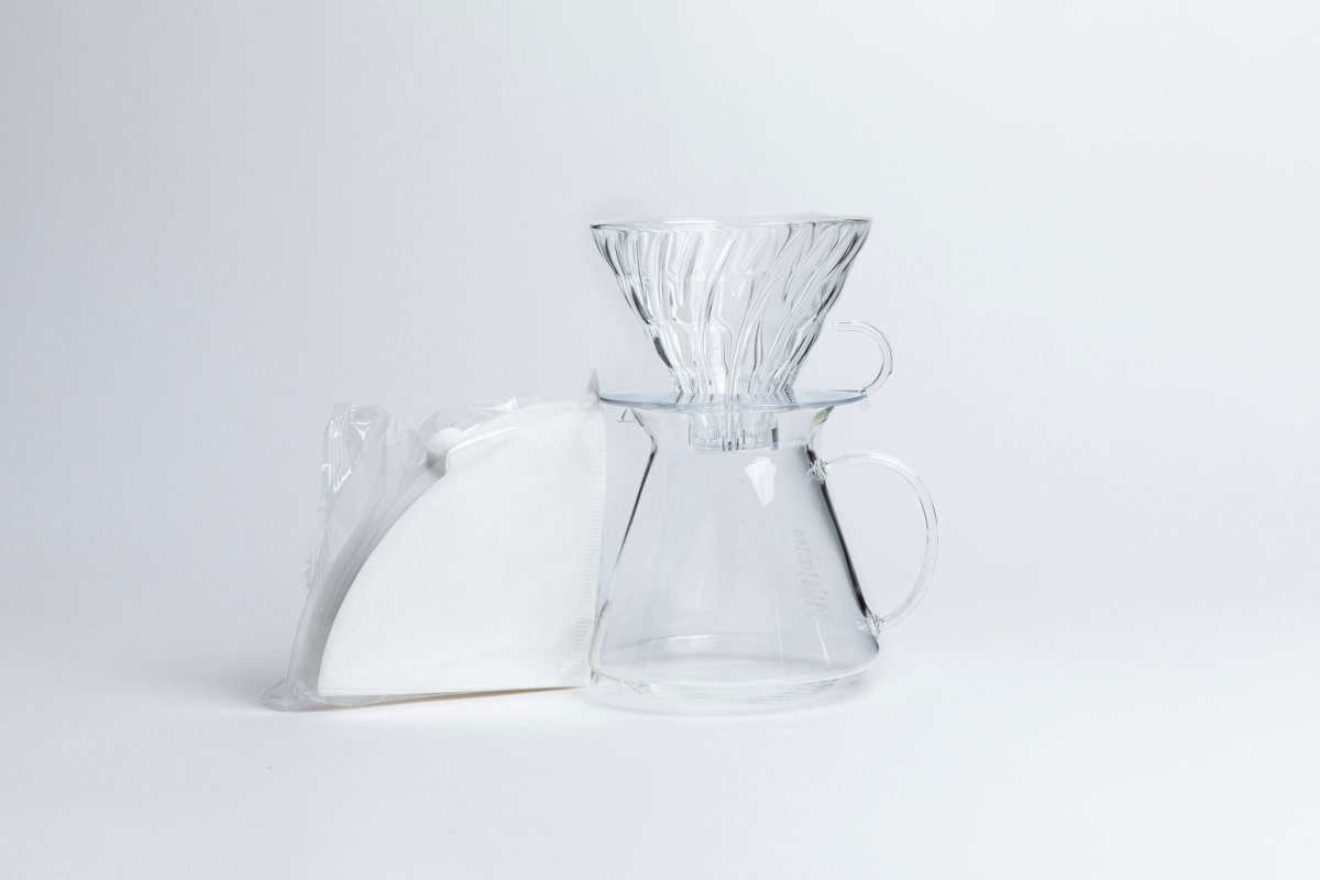 Hario V60 "Simply" Glass Pour Over Kit - Brew Set - Specialty Coffee, Teas, and Syrups, Air - Roasted in Rockwall, Texas by Legendary Aviation Coffee Company