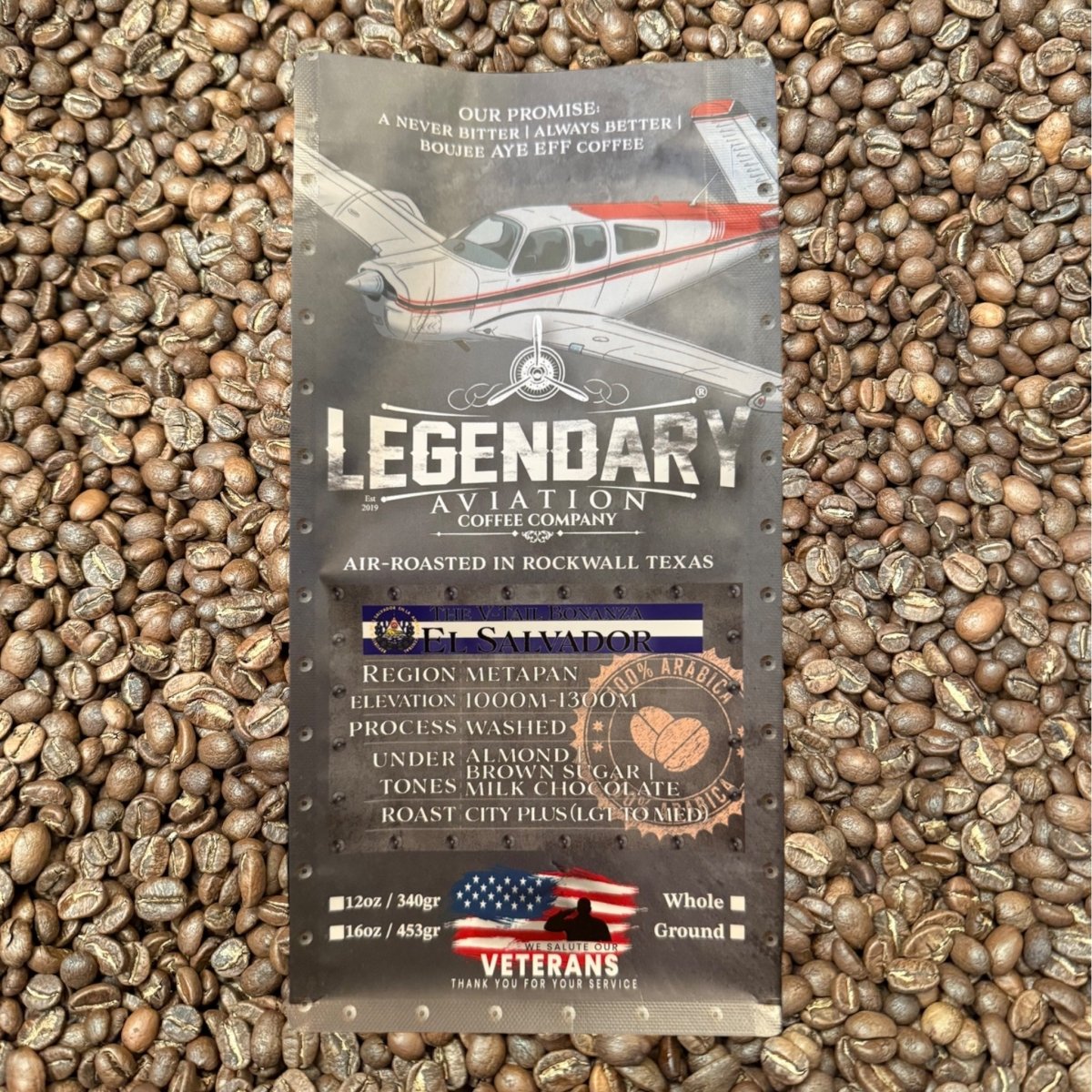 V - Tail Bonanza | El Salvador - Best Seller - Coffee - Specialty Coffee, Teas, and Syrups, Air - Roasted in Rockwall, Texas by Legendary Aviation Coffee Company