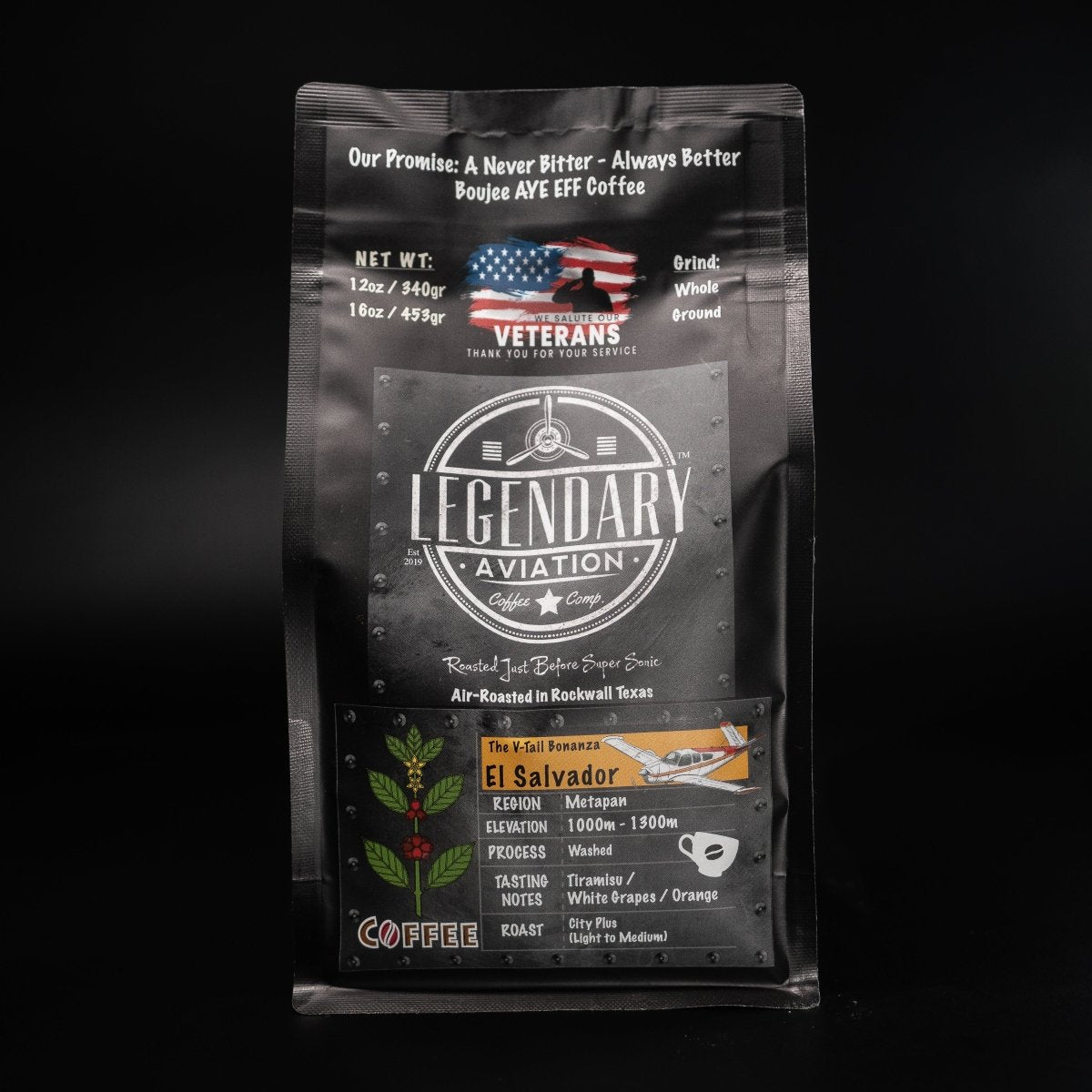 V - Tail Bonanza | El Salvador - Best Seller - Coffee - Specialty Coffee, Teas, and Syrups, Air - Roasted in Rockwall, Texas by Legendary Aviation Coffee Company
