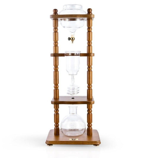 Yama 6 - 8 Cup Cold Brew Tower Curved Brown Wood Frame (32oz) - Cold Brew - Specialty Coffee, Teas, and Syrups, Air - Roasted in Rockwall, Texas by Legendary Aviation Coffee Company