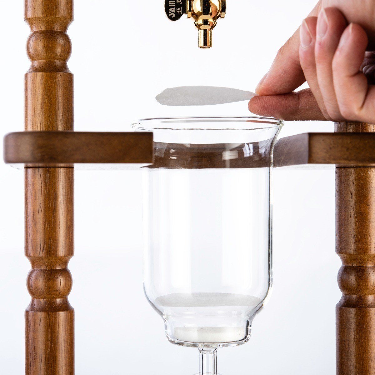 Yama 6 - 8 Cup Cold Brew Tower Curved Brown Wood Frame (32oz) - Cold Brew - Specialty Coffee, Teas, and Syrups, Air - Roasted in Rockwall, Texas by Legendary Aviation Coffee Company