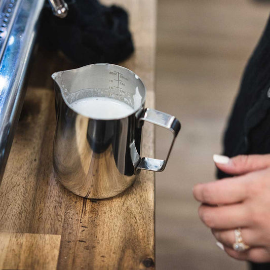 Barista Basics Frothing Pitcher 12oz - Silver - WARES - Specialty Coffee, Teas, and Syrups, Air - Roasted in Rockwall, Texas by Legendary Aviation Coffee Company