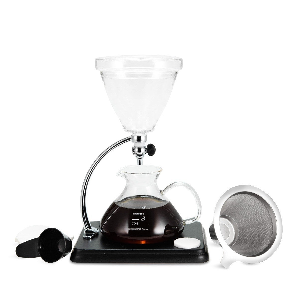 Yama Glass Silverton Brewer w/ Black Base & Silver Accents - WARES - Specialty Coffee, Teas, and Syrups, Air - Roasted in Rockwall, Texas by Legendary Aviation Coffee Company