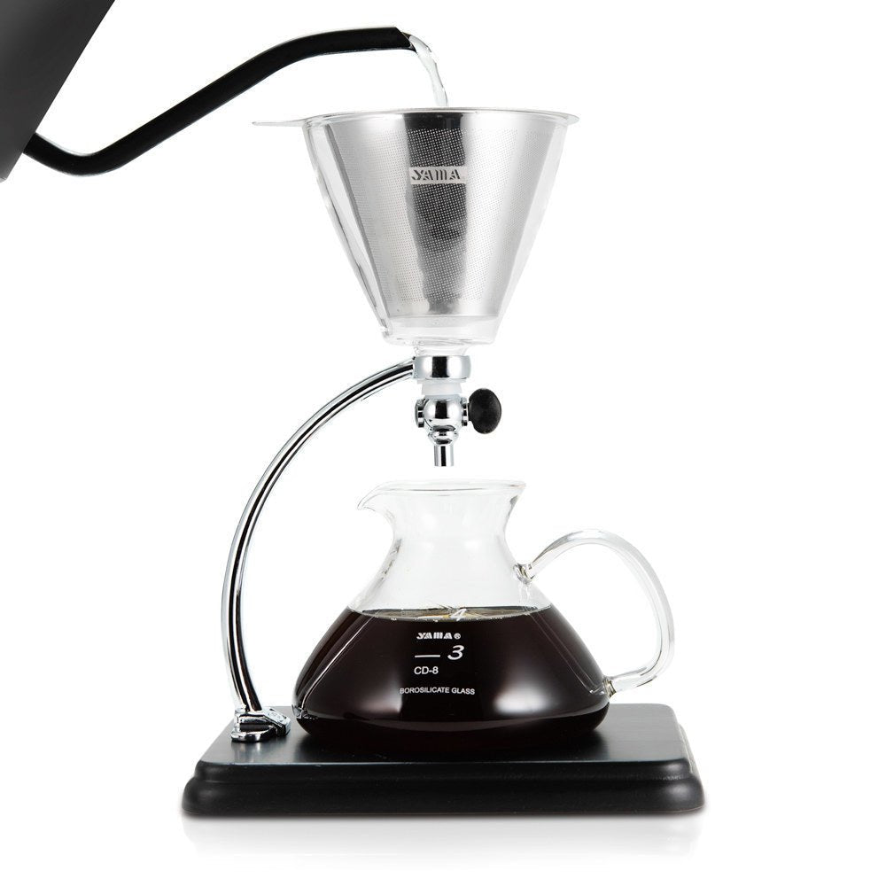 Yama Glass Silverton Brewer w/ Black Base & Silver Accents - WARES - Specialty Coffee, Teas, and Syrups, Air - Roasted in Rockwall, Texas by Legendary Aviation Coffee Company