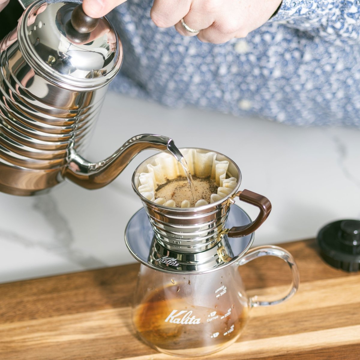 Kalita Wave 155 Stainless Steel Coffee Dripper - WARES - Specialty Coffee, Teas, and Syrups, Air - Roasted in Rockwall, Texas by Legendary Aviation Coffee Company