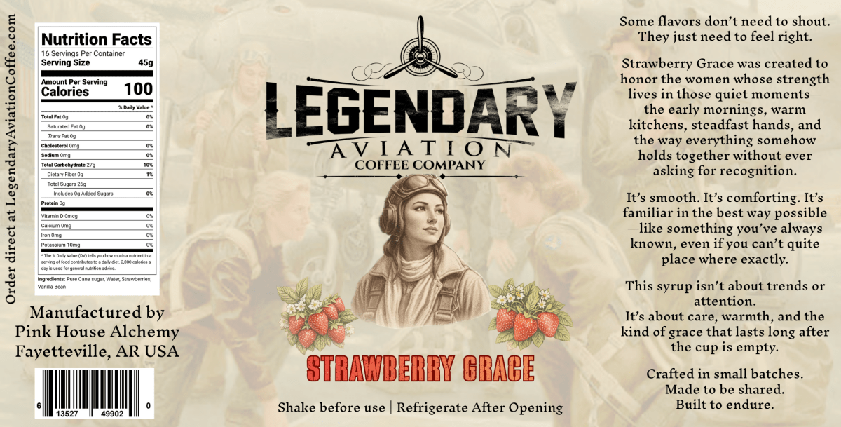 Strawberry Grace Simple Syrup | Exclusively for Legendary Aviation Coffee - syrups - Specialty Coffee, Teas, and Syrups, Air - Roasted in Rockwall, Texas by Legendary Aviation Coffee Company