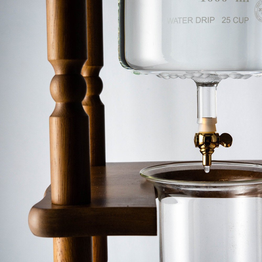 Yama 25 Cup Cold Brew Tower Curved Brown Wood Frame (100oz) - Cold Brew - Specialty Coffee, Teas, and Syrups, Air - Roasted in Rockwall, Texas by Legendary Aviation Coffee Company