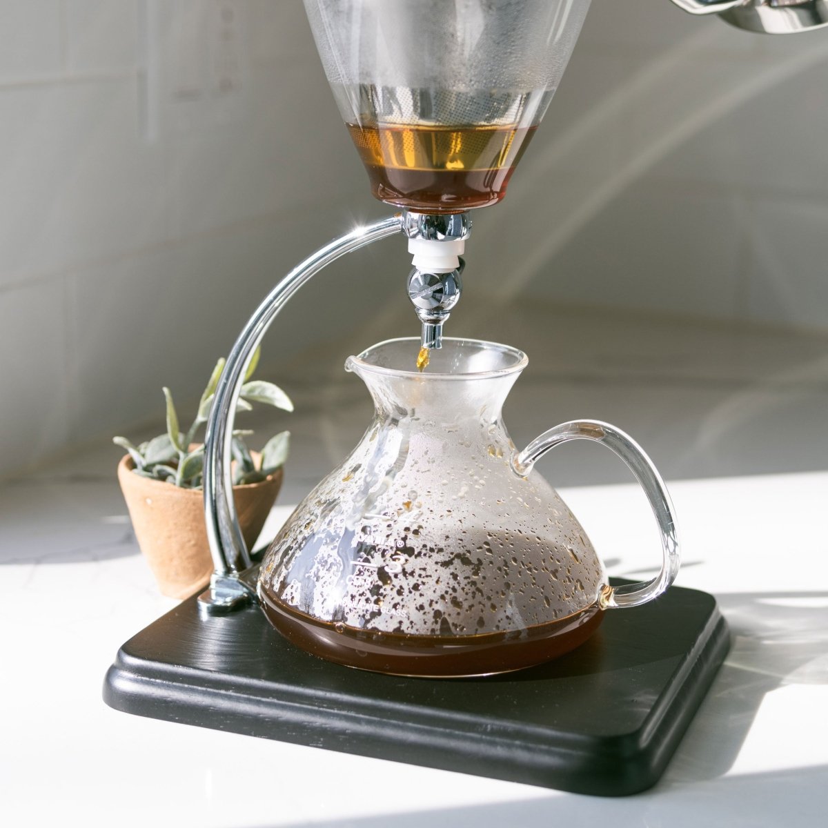 Yama Glass Silverton Brewer w/ Black Base & Silver Accents - WARES - Specialty Coffee, Teas, and Syrups, Air - Roasted in Rockwall, Texas by Legendary Aviation Coffee Company