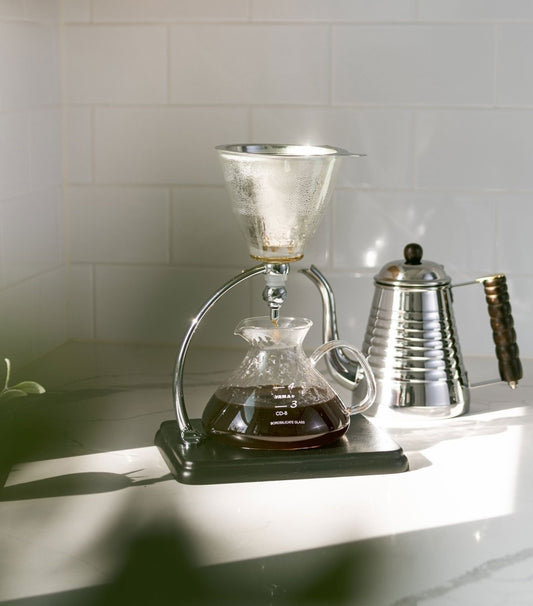Yama Glass Silverton Brewer w/ Black Base & Silver Accents - WARES - Specialty Coffee, Teas, and Syrups, Air - Roasted in Rockwall, Texas by Legendary Aviation Coffee Company