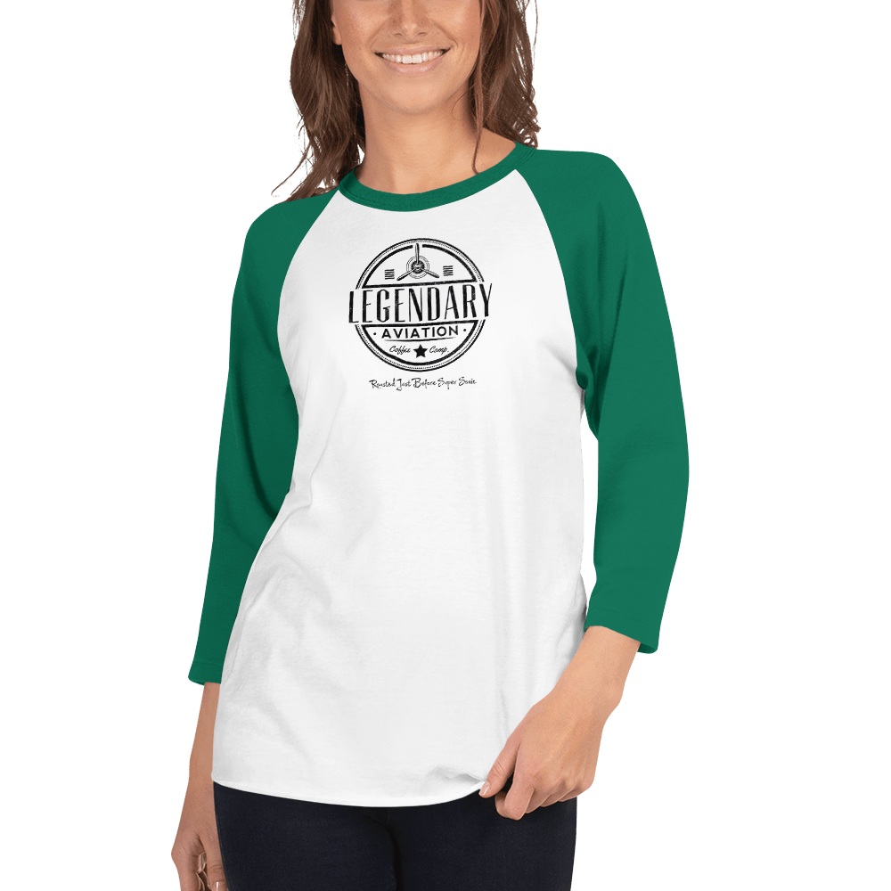 Branded 3/4 sleeve raglan shirt - 3/4 Shirt - Specialty Coffee, Teas, and Syrups, Air - Roasted in Rockwall, Texas by Legendary Aviation Coffee Company