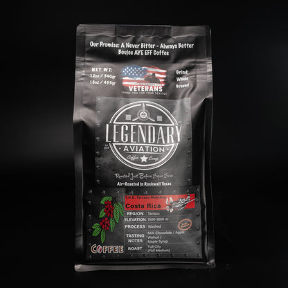 Legendary Aviation Specialty Coffee, Tarrazu Mustang, Costa Rica, Front, Rockwall Coffee