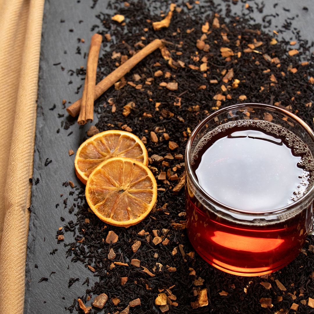 Cinnamon Black Tea, Loose Leaf, Specialty Coffee, Rockwall Texas, Glass, orange peel, cinnamon, Legendary Aviation Coffee