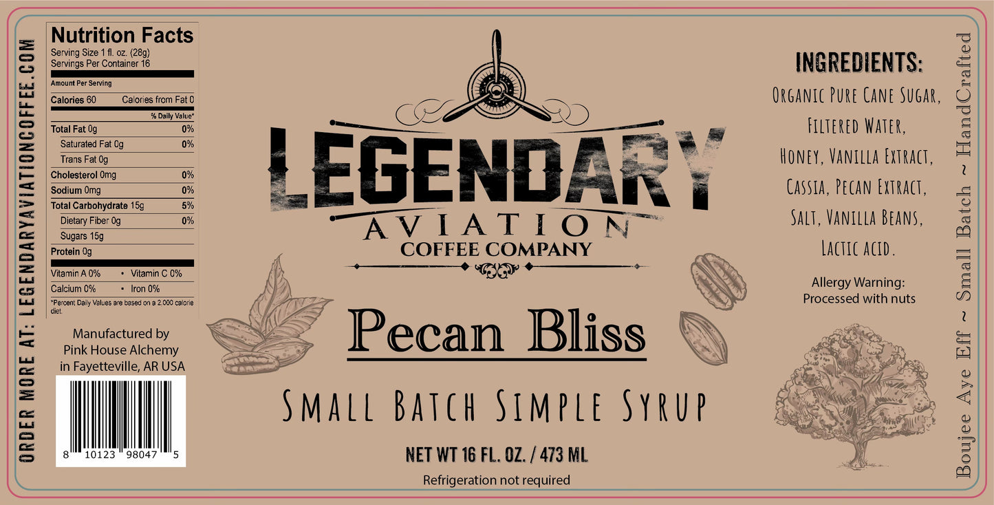 Legendary Pecan Bliss - Exclusive Syrup by Legendary Aviation Coffee and Pink House Alchemy