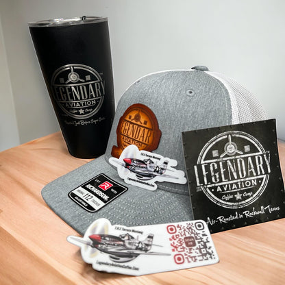 Legendary Aviation Specialty Coffee, Rockwall Coffee, local, leather patch, hat