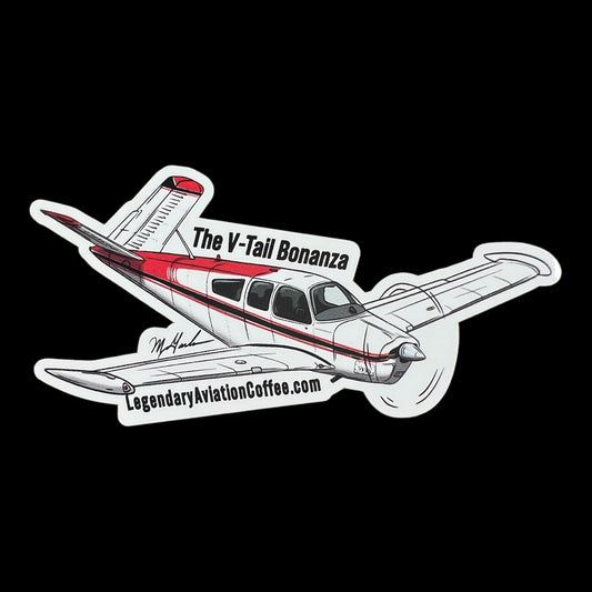 Legendary Aviation Specialty Coffee,  Rockwall Coffee, Local, V-Tail, Bonanza, Sticker