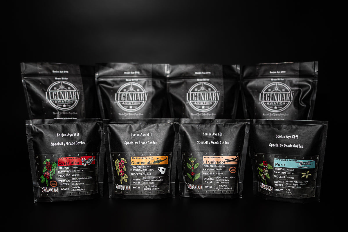 Legendary Aviation Specialty Coffee, Sample Bags, Have a flight, small and large, Rockwall Coffee