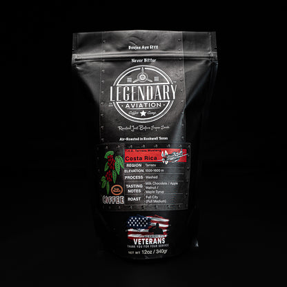 Legendary Aviation Specialty Coffee, Tarrazu Mustang, Costa Rica, Front, Rockwall Coffee