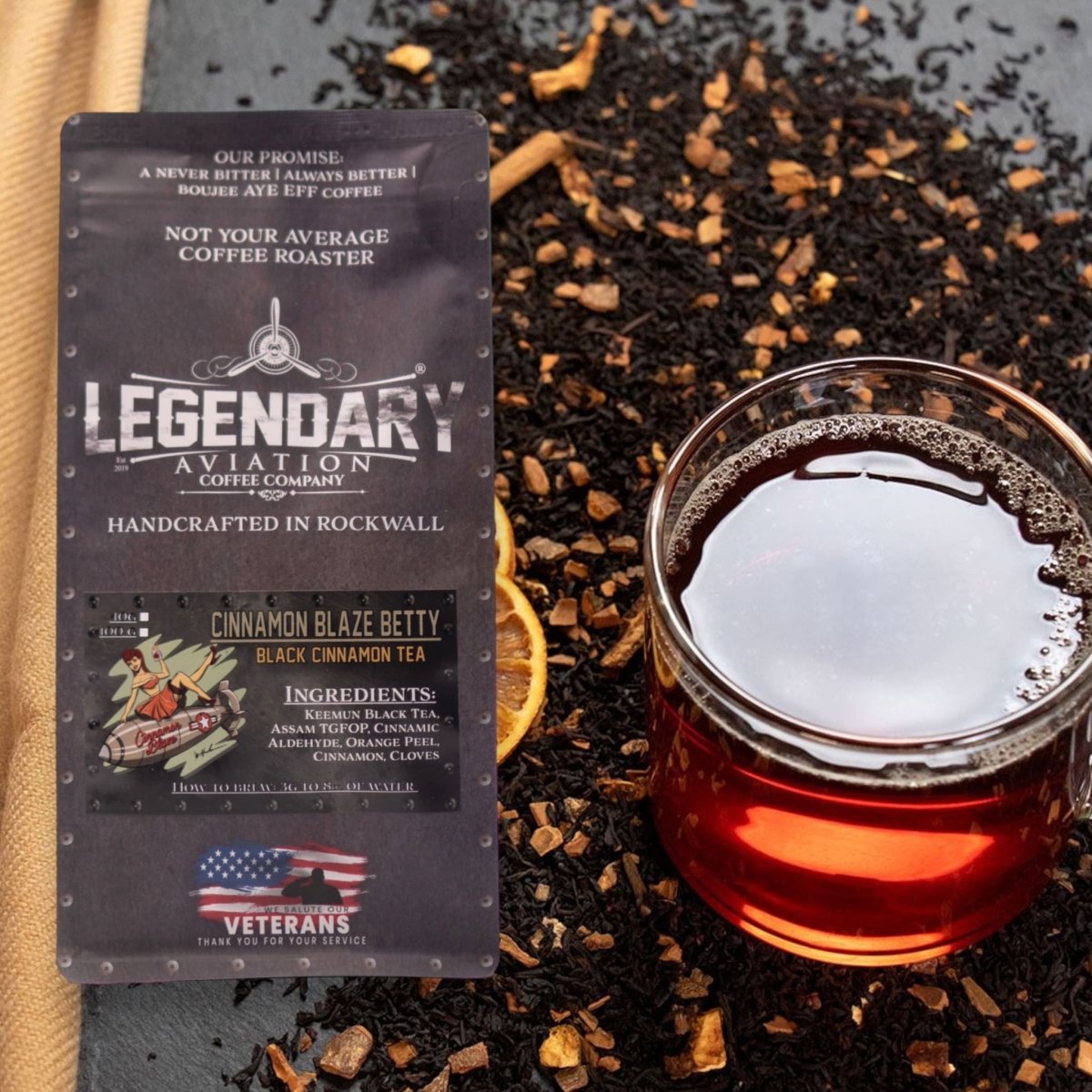 Cinnamon Blaze Betty | Black Cinnamon Loose Leaf Tea - Teas - Specialty Coffee, Teas, and Syrups, Air - Roasted in Rockwall, Texas by Legendary Aviation Coffee Company