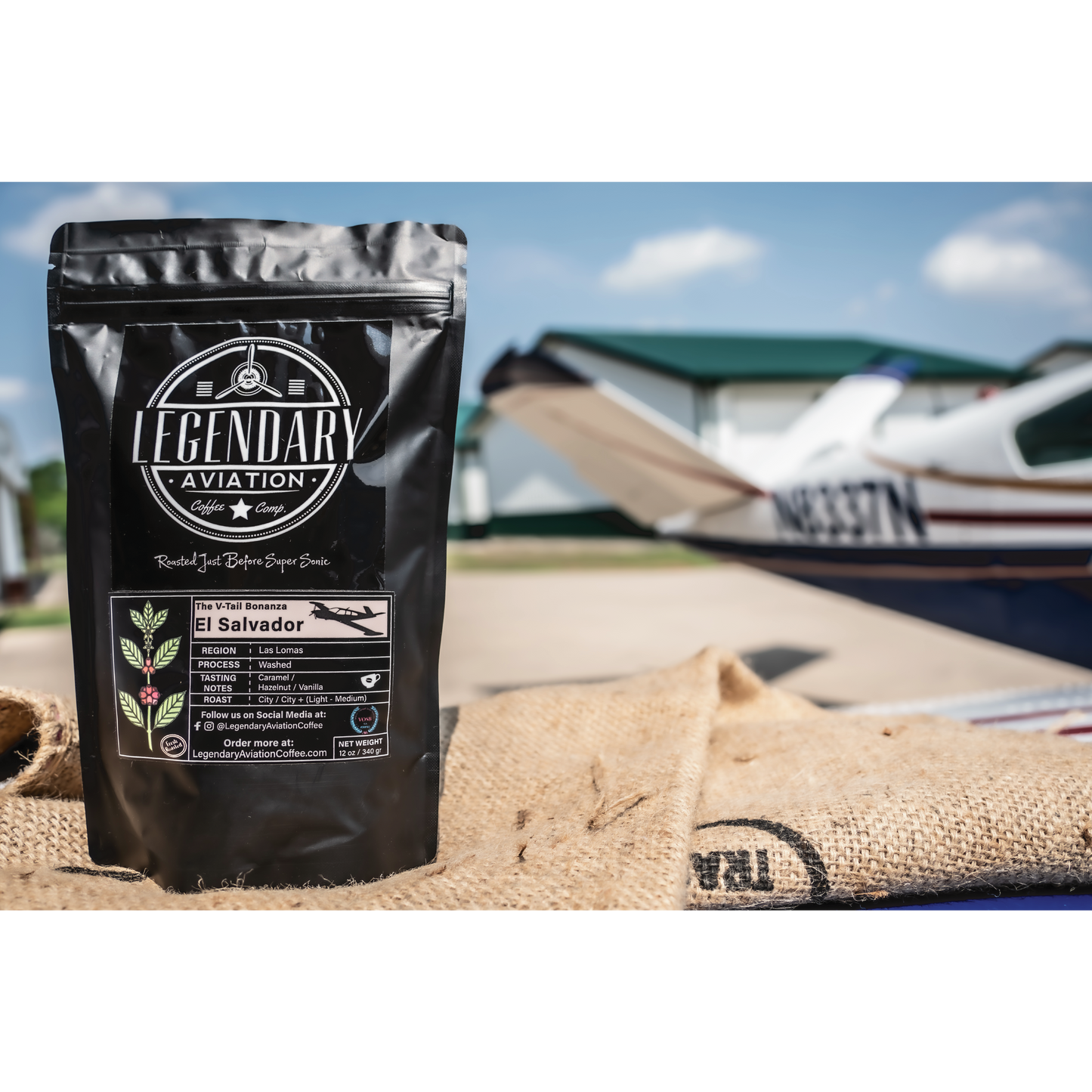 Legendary Aviation Specialty Coffee, V-Tail Bonanza,Offset Front, Rockwall Coffee