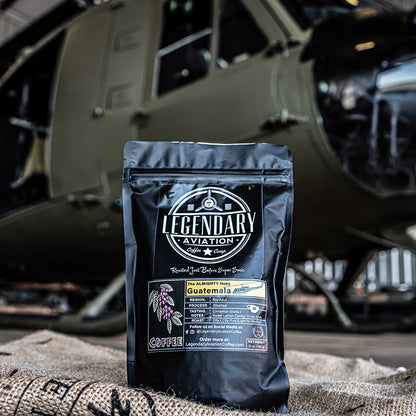 Legendary Aviation Specialty Coffee, Almighty Huey, Tilted Front, Rockwall Coffee