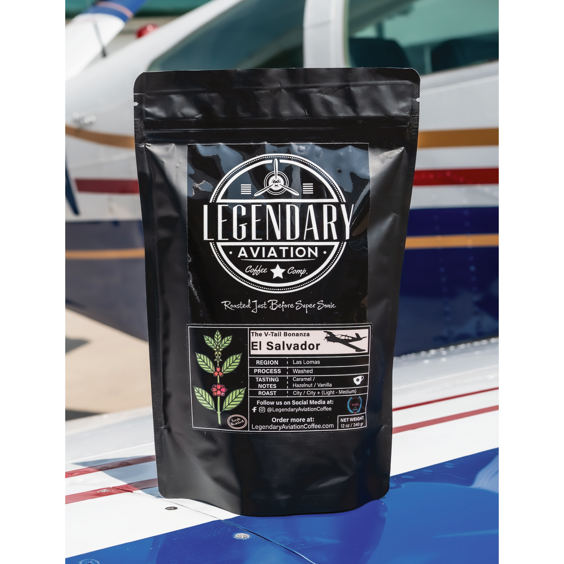 Legendary Aviation Specialty Coffee, V-Tail Bonanza, Close Front, Rockwall Coffee