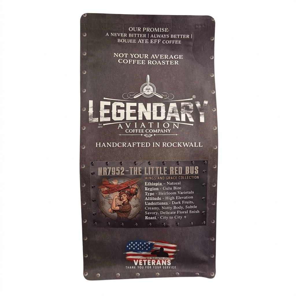 NR7952 | The Little Red Bus — Ethiopia Natural | Wings & Grace Collection | Air - Roasted Light Roast - Coffee - Specialty Coffee, Teas, and Syrups, Air - Roasted in Rockwall, Texas by Legendary Aviation Coffee Company