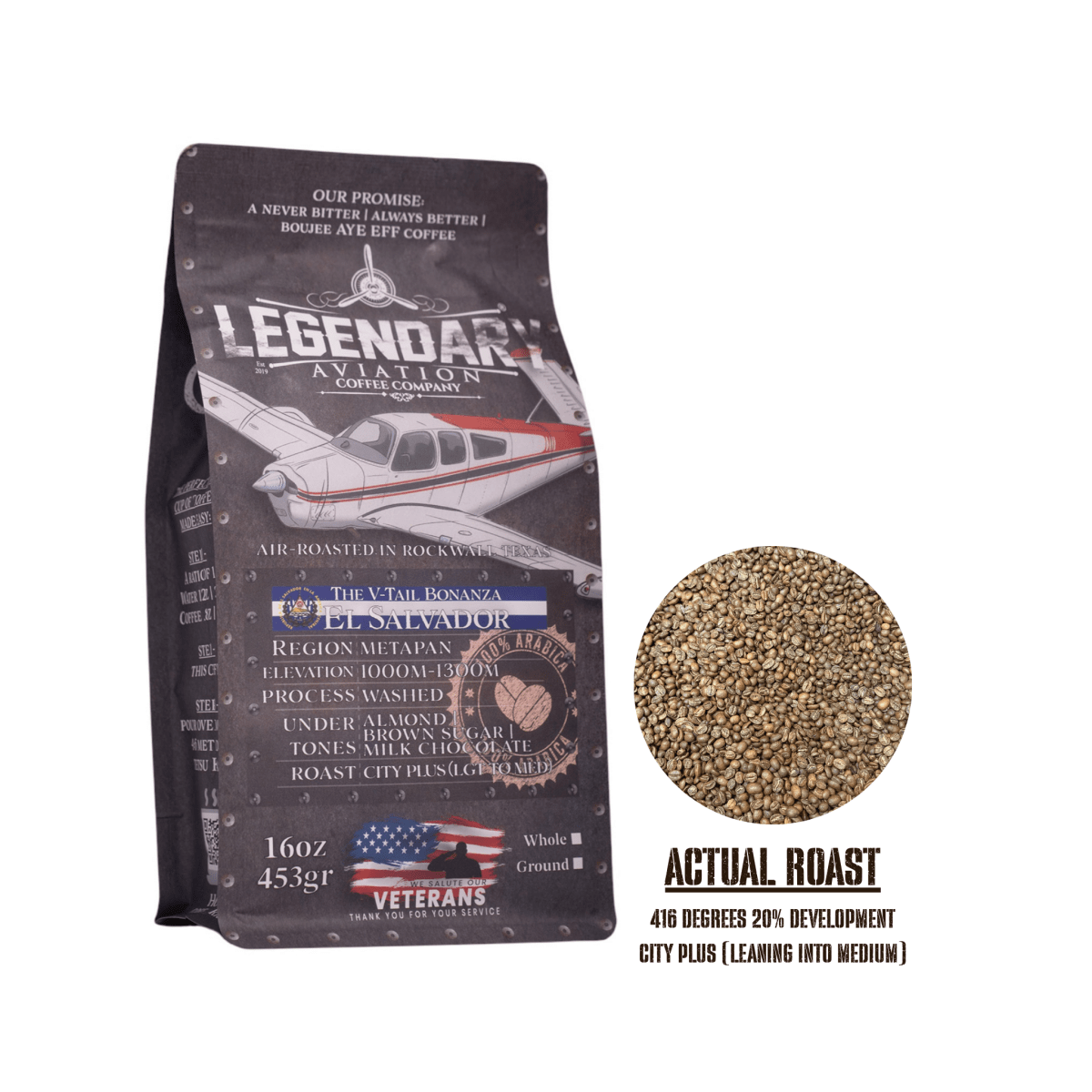 V - Tail Bonanza | El Salvador - Best Seller - Coffee - Specialty Coffee, Teas, and Syrups, Air - Roasted in Rockwall, Texas by Legendary Aviation Coffee Company