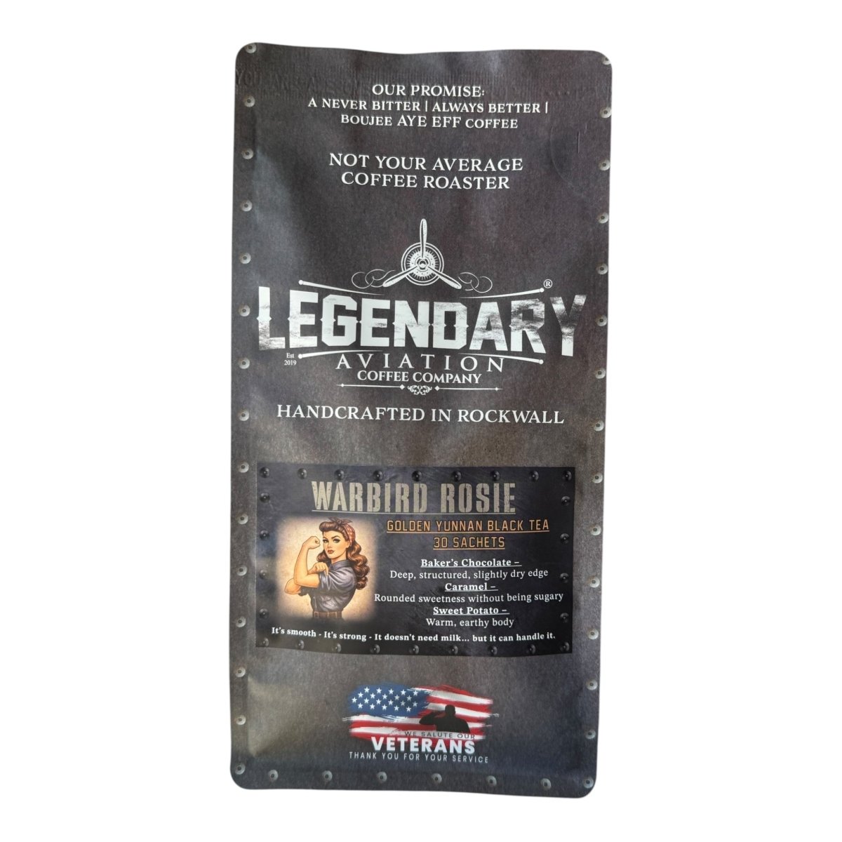 Warbird Rosie | Golden Yunnan Black Tea Sachets - Slighly Sweet and Full Bodied - Teas - Specialty Coffee, Teas, and Syrups, Air - Roasted in Rockwall, Texas by Legendary Aviation Coffee Company